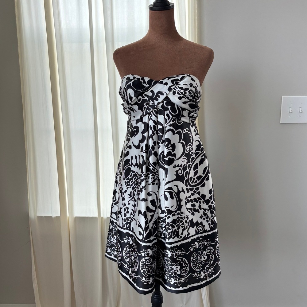 Vintage Xscape Dress Size 4 Strapless Black White Floral Y2K Homecoming Rush